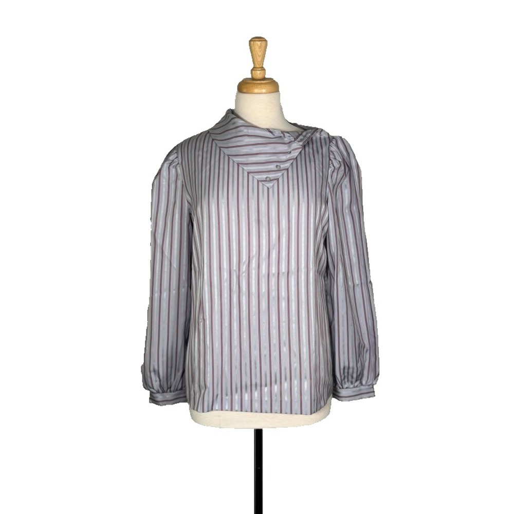 Judy's Friend Striped Blouse Gray/Red/White Size 14 VTG